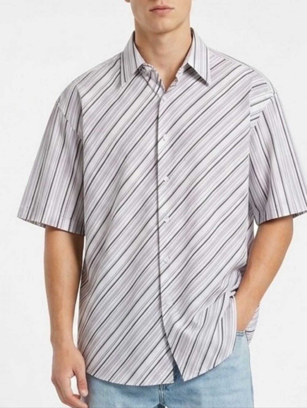 Dimension Men's NWOT Gray Striped Short Sleeve Casual Button Down Shirt Sz Small